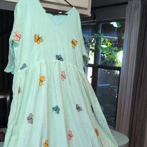 Butterfly Embroidered Mint Dress